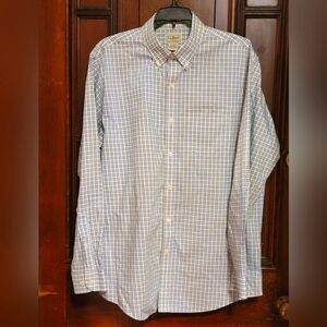 L L Bean Button Down Shirt Men's Wrinkle Resistant Blue Yellow Gingham-Medium